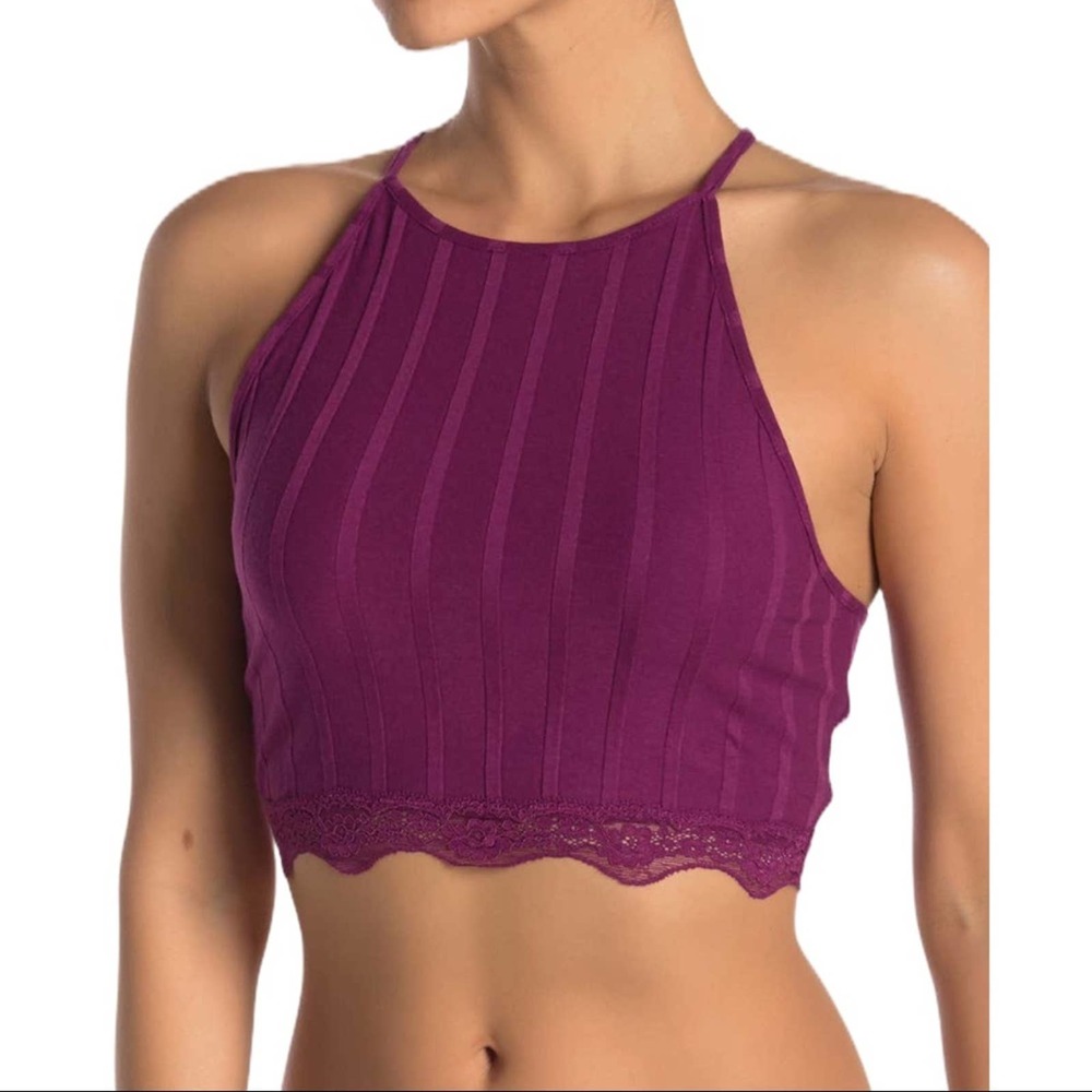 Free People Crop Bralette All Your Love Small Wine Red‎ New
